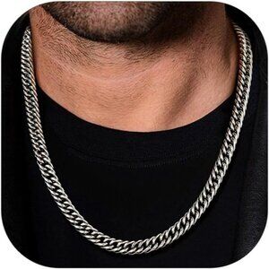 Men's 9mm Silver Stainless Steel 14K Gold Plated Miami Cuban Chain Necklaces